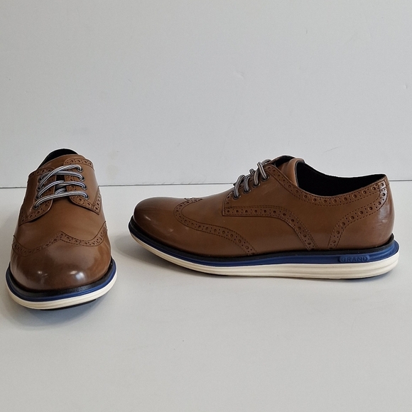Cole Haan Safari Leather True Blue Ivory Original Grand Lux Wingtip Oxford Sz 8 - Picture 7 of 16